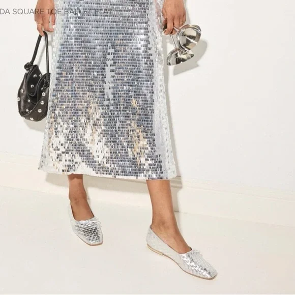 Freda Salvador Jada Metallic Silver Woven Leather Loafers - Picture 3 of 5